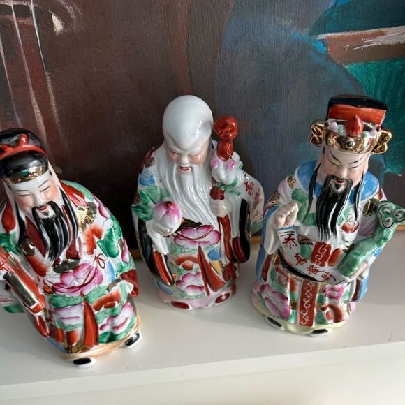 Vintage Chinese Porcelain Figurine of All three Lucky Gods - Picture 10 of 16